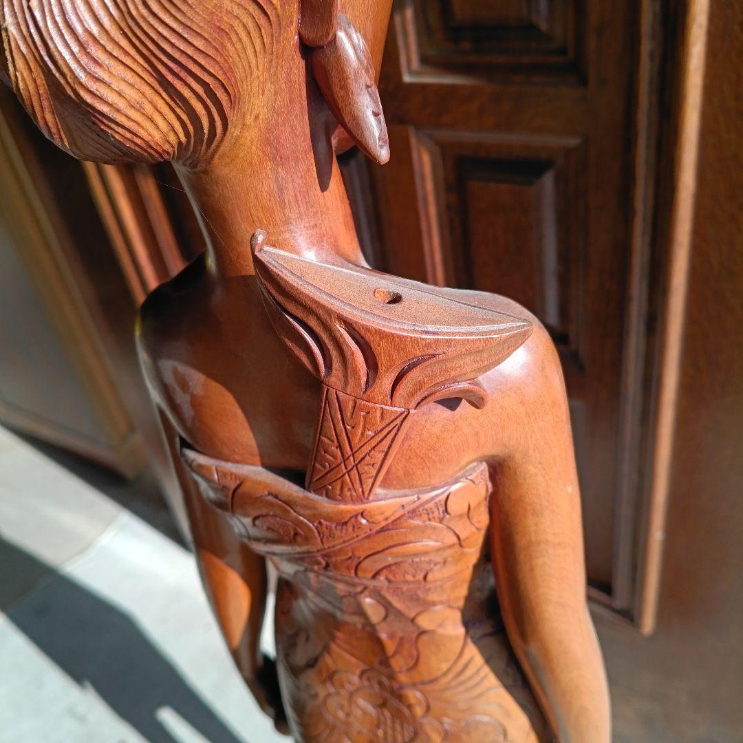 木製女性像彫刻 バリ 手彫り 1m