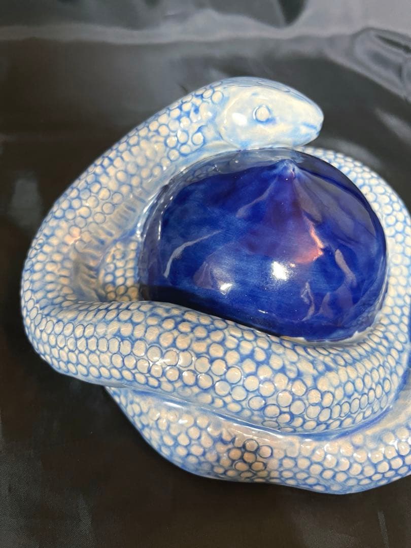 九谷焼 三代 徳田八十吉 干支置物 蛇 玉守蛇