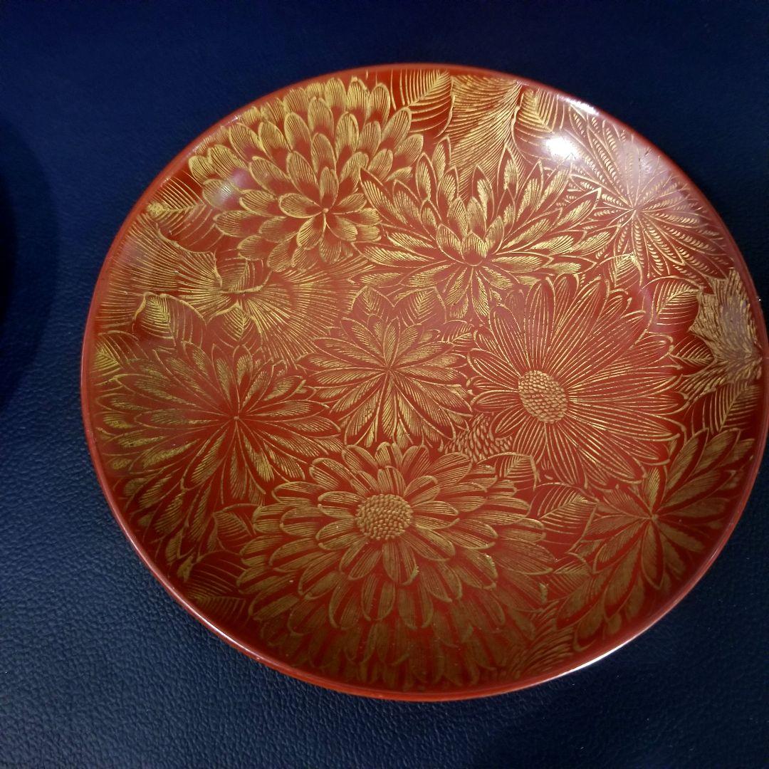 たまきち様確認用　輪島塗　朱漆塗 内総沈金 菊花紋詰 吸物椀 金蒔絵羽反2客