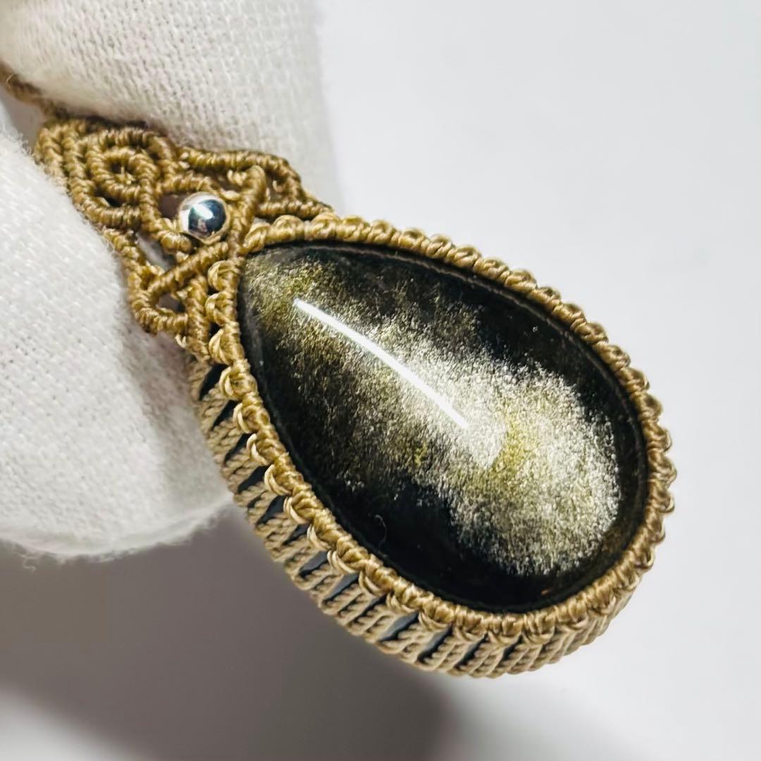 #2096 ♡ゴールドオブシディアン&フロスト水晶天然石♡マクラメネックレス