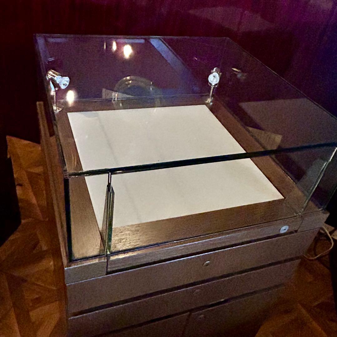 中型木製ガラスショーケース 3引き出し付き