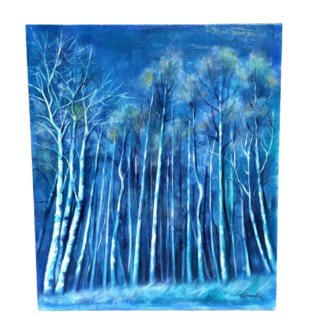 白樺の森　長野　油絵　Ｆ１０