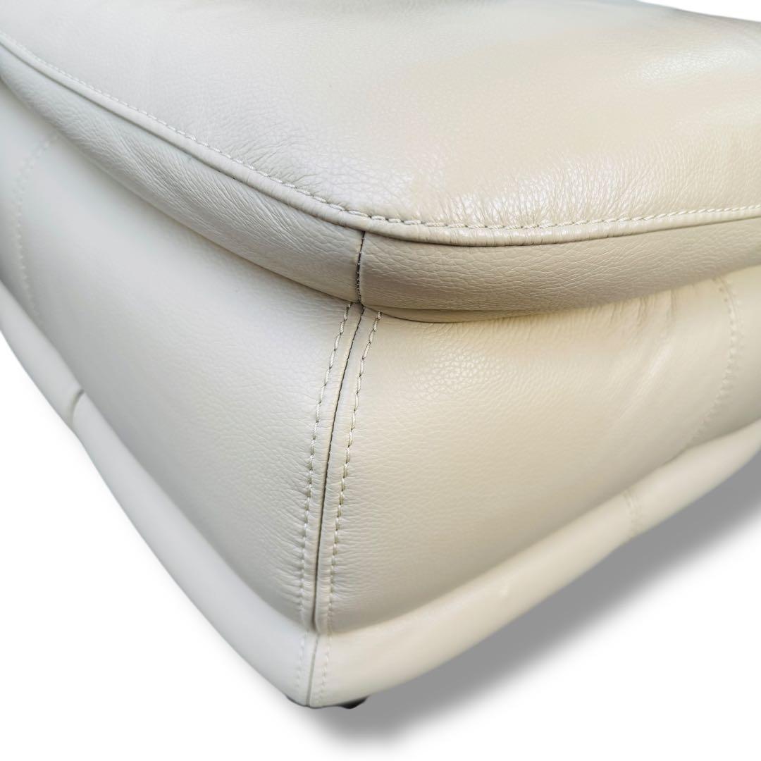 美品 IDC大塚家具 オースチン レザー 総革 オットマン アイボリー