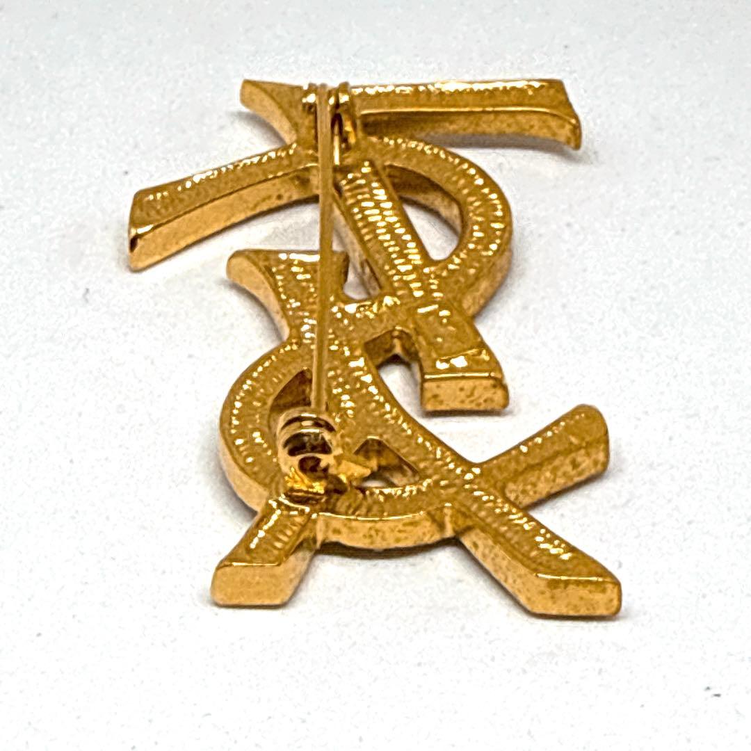 極美品✨ イヴサンローラン ブローチ YSLロゴ ラインストーン ゴールド