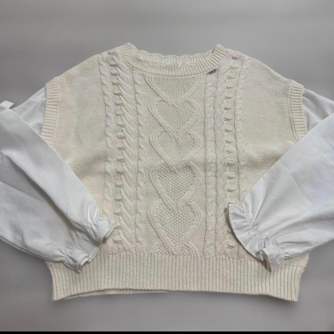 新品　メゾピアノ　裏毛 ハートアップリケユニコーン刺しゅうフリルパーカー