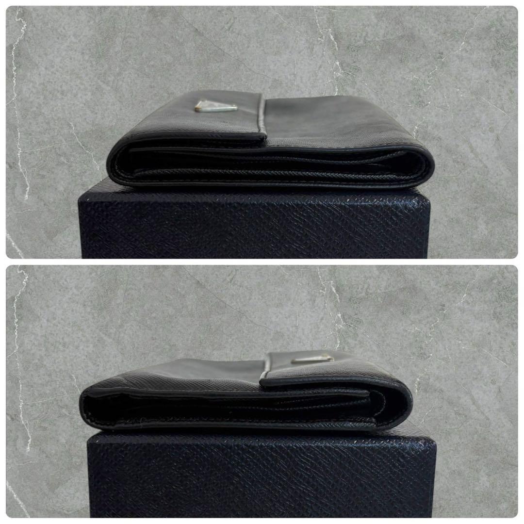 極美品✨ PRADA プラダ 三つ折り財布 サフィアーノ ブラック 三角ロゴ