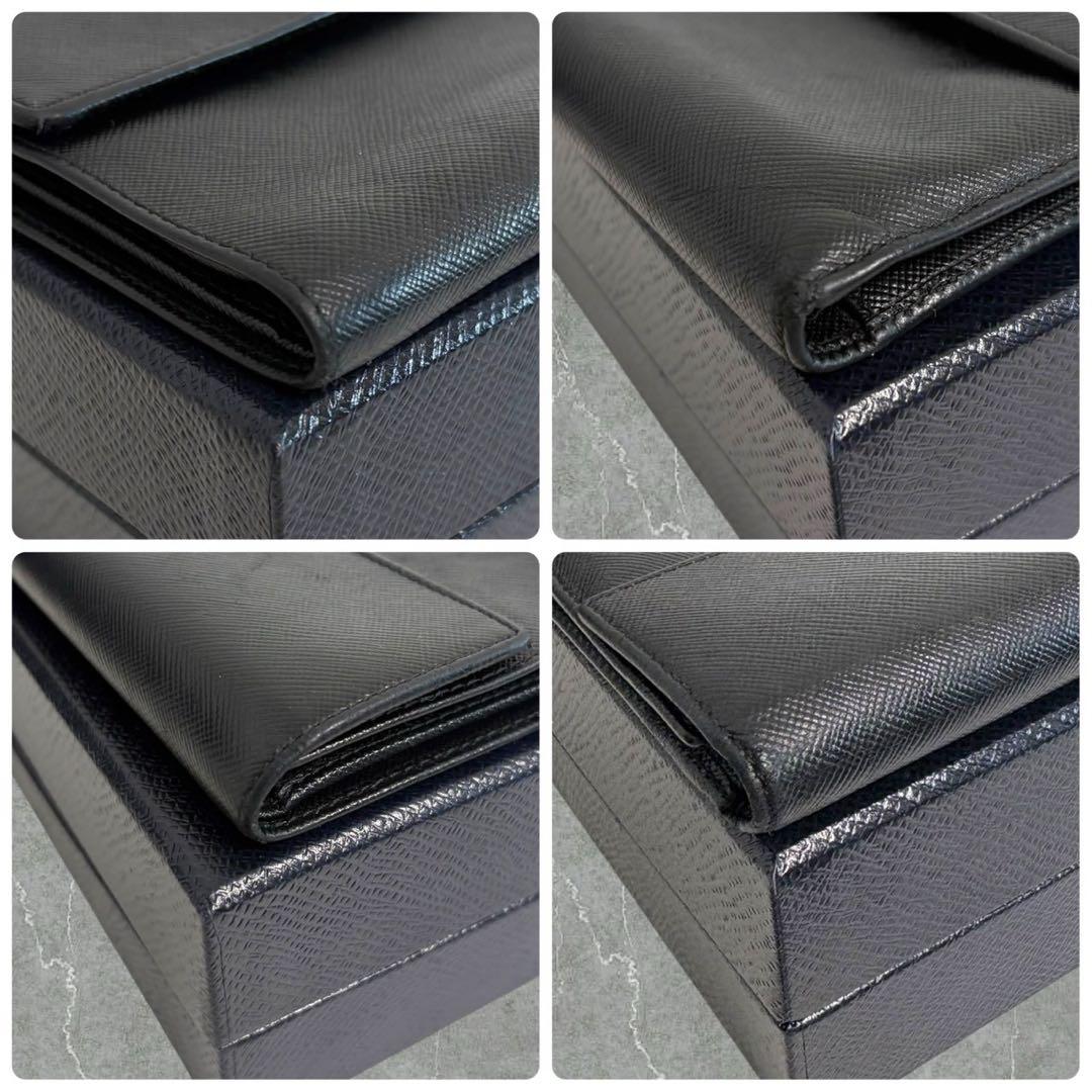 極美品✨ PRADA プラダ 三つ折り財布 サフィアーノ ブラック 三角ロゴ