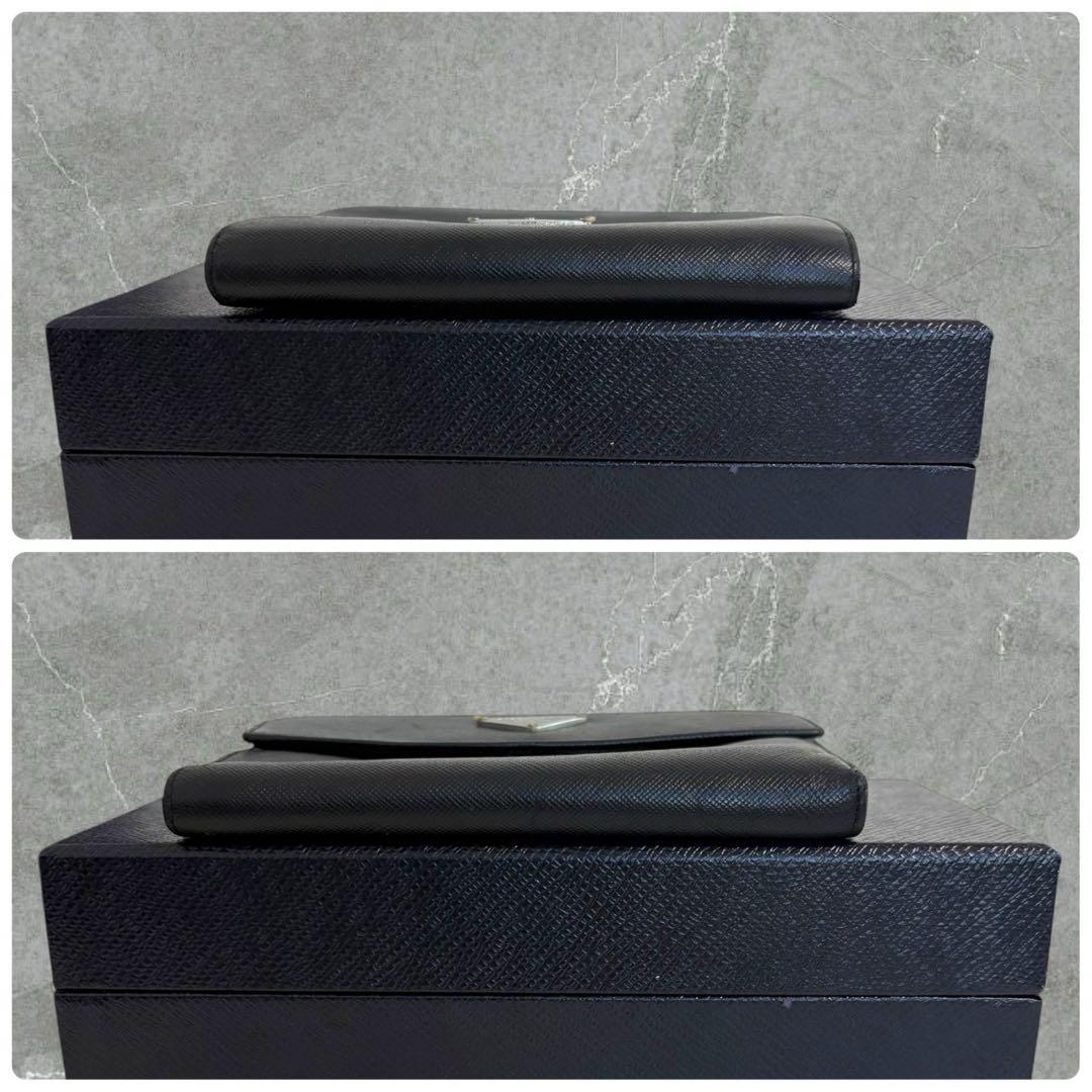 極美品✨ PRADA プラダ 三つ折り財布 サフィアーノ ブラック 三角ロゴ