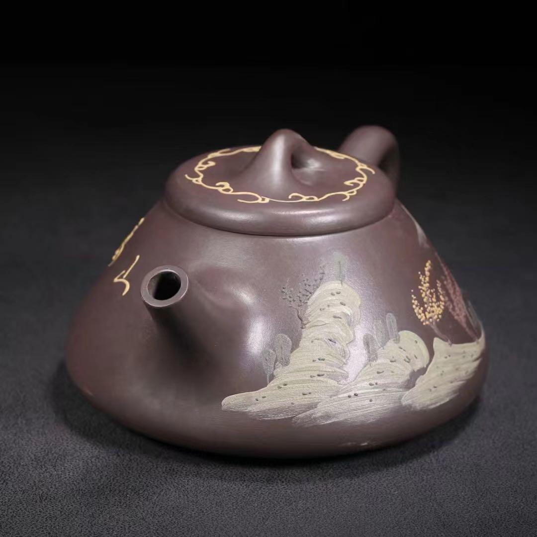 中国古美術・原鉱紫泥・山高水長紋紫砂壺・紫泥急須・茶壺・茶道具・希少珍品・賞物・