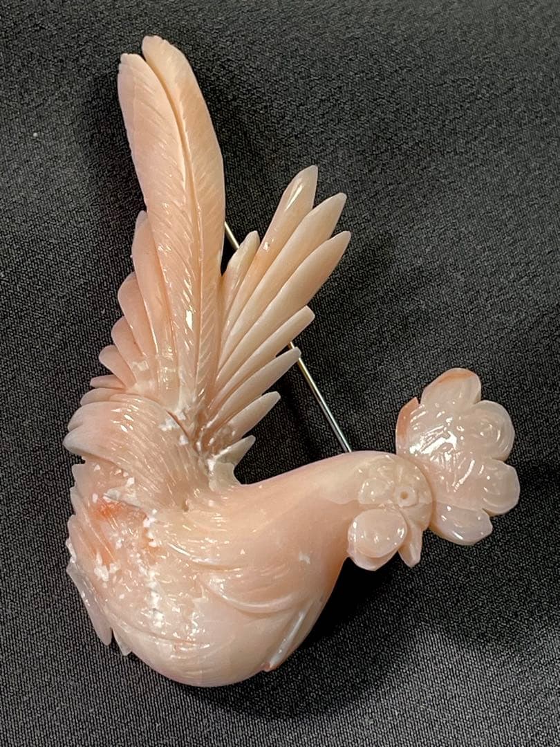 珊瑚/ブローチ/さんご/鳥彫刻/サンゴ Ｈー98