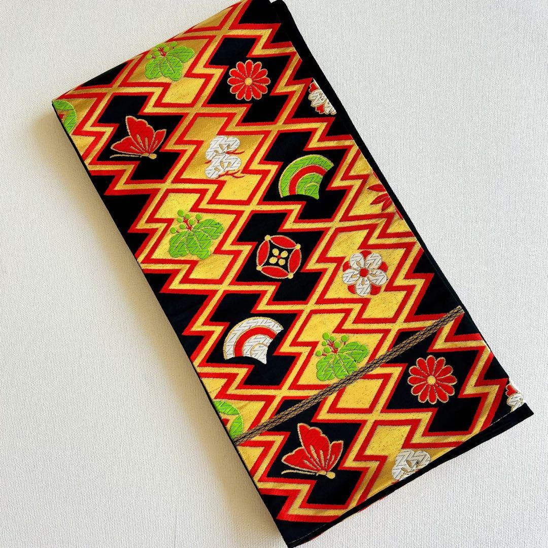 セット七五三 ７歳女の子 長着＆袖なし長襦袢＆帯＆小物　赤×黒　オシドリ　伊達衿