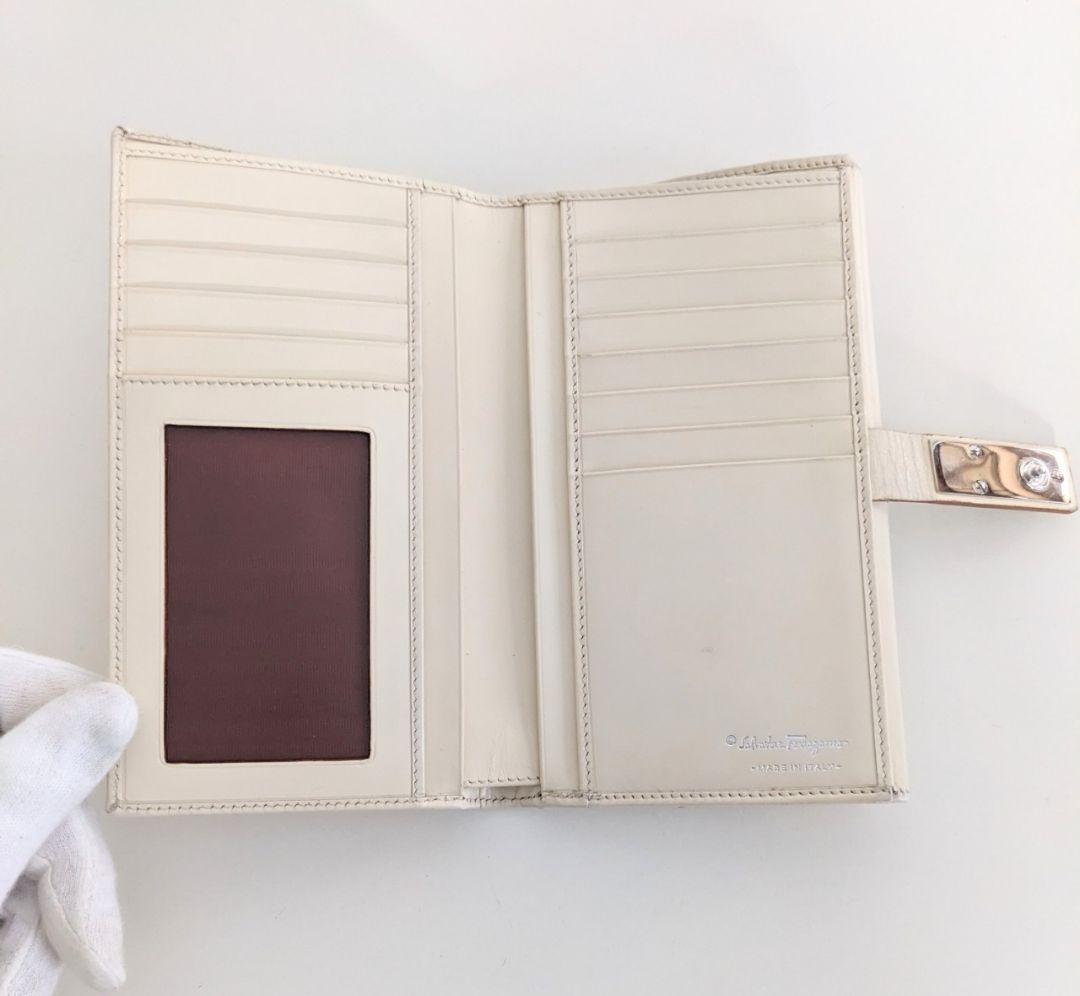 良品 フェラガモ ヴィンテージ レザー 財布 アイボリー 白 レディース メンズ