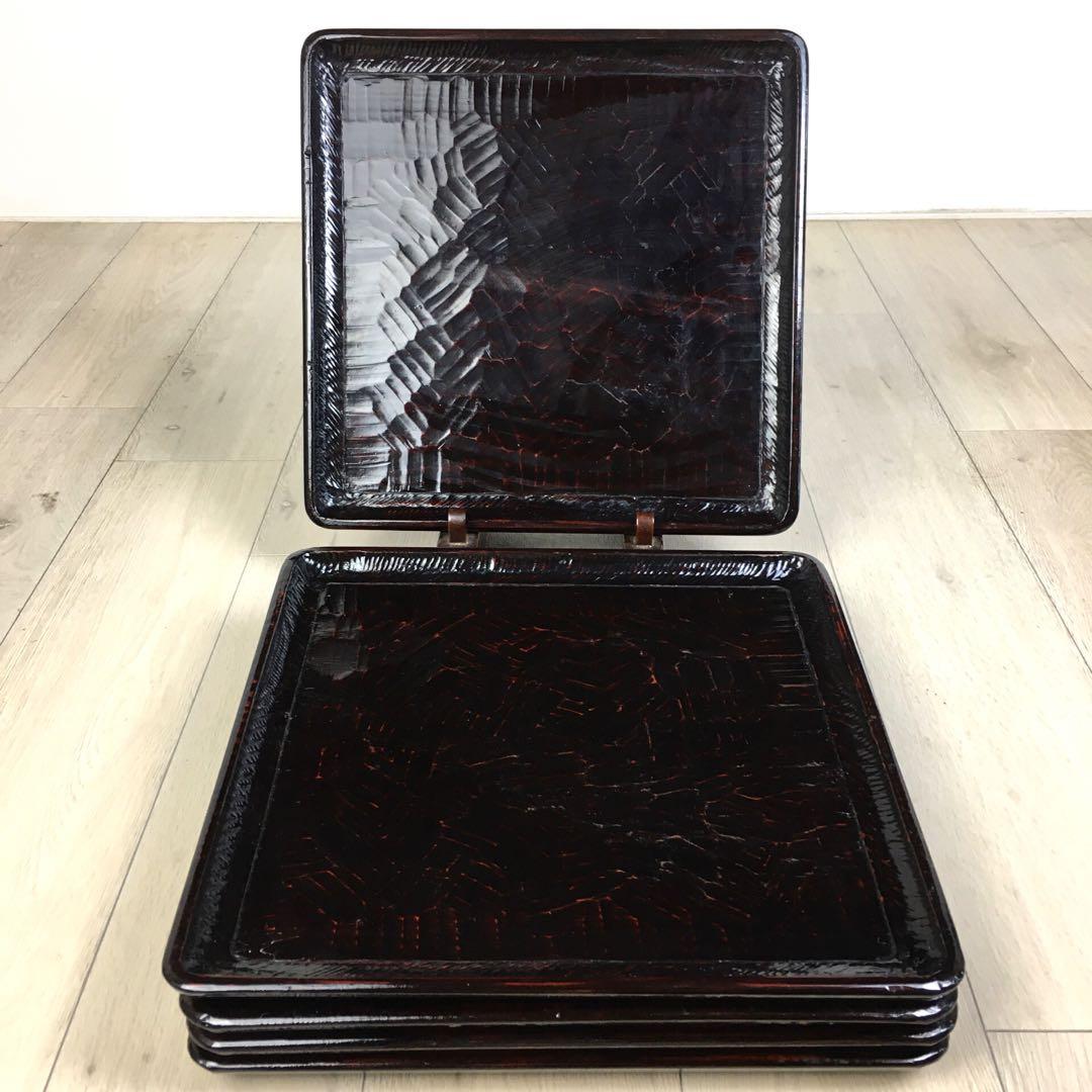 S368讃岐彫 四方盆 くり抜き盆 5客揃 懐石膳 茶懐石