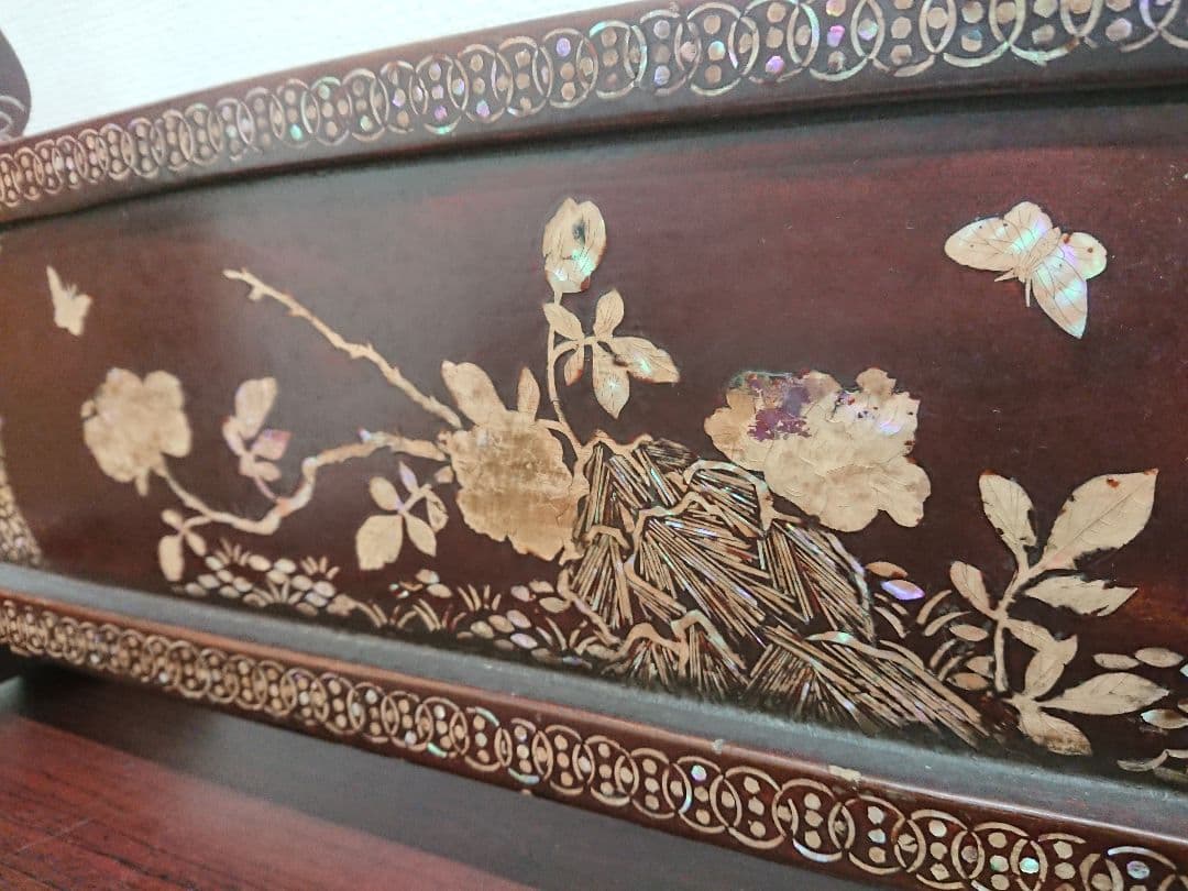 H1 螺鈿細工 両面 三段 刀掛 木製 武具 美術品 刀装具 伝統工芸品 古美術