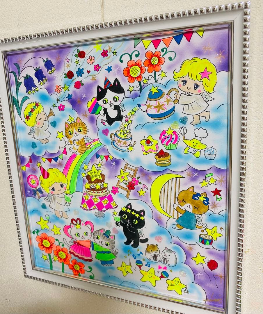 黒猫ミー雲の上シリーズ絵画２点