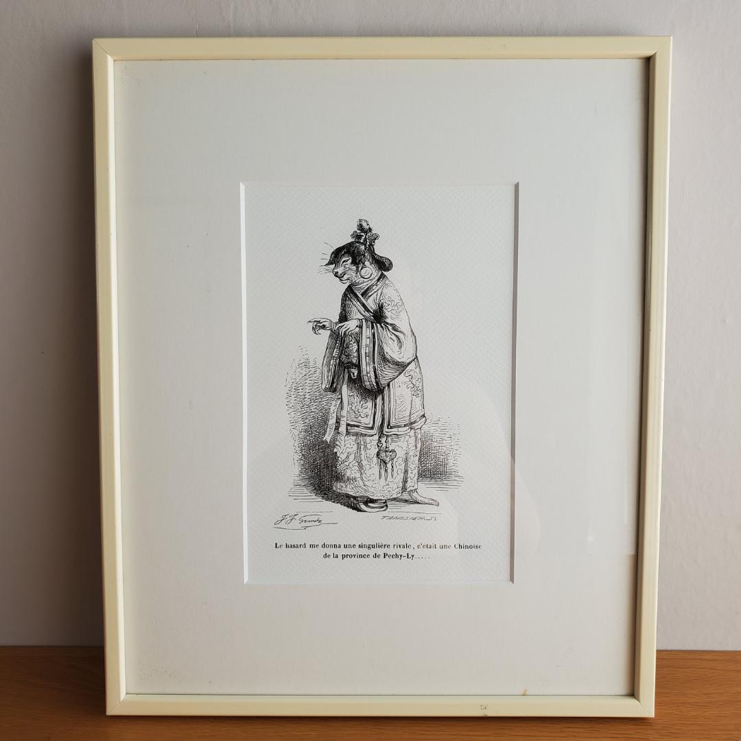 J.J. Grandville 動物たちの私生活・公生活の情景 額装 中国 猫