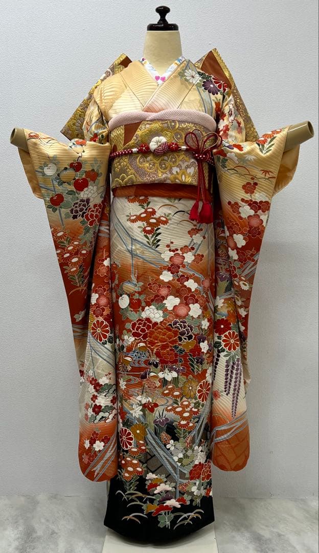 振り袖　フルセット　別誂長襦袢　金彩加工　刺繍入り　振り柄有　川島袋帯　　691