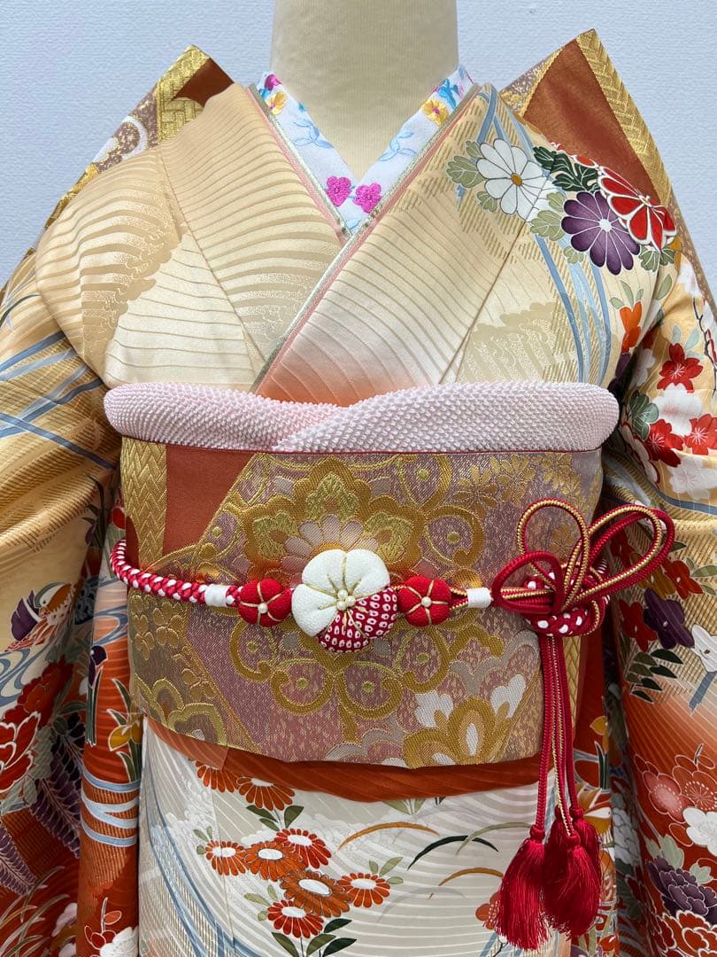 振り袖　フルセット　別誂長襦袢　金彩加工　刺繍入り　振り柄有　川島袋帯　　691