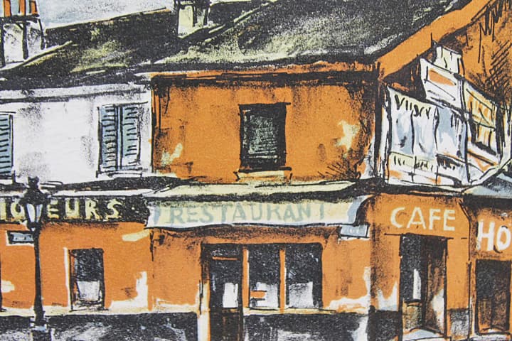 荻須高徳 【パリのカフェ】 リトグラフ