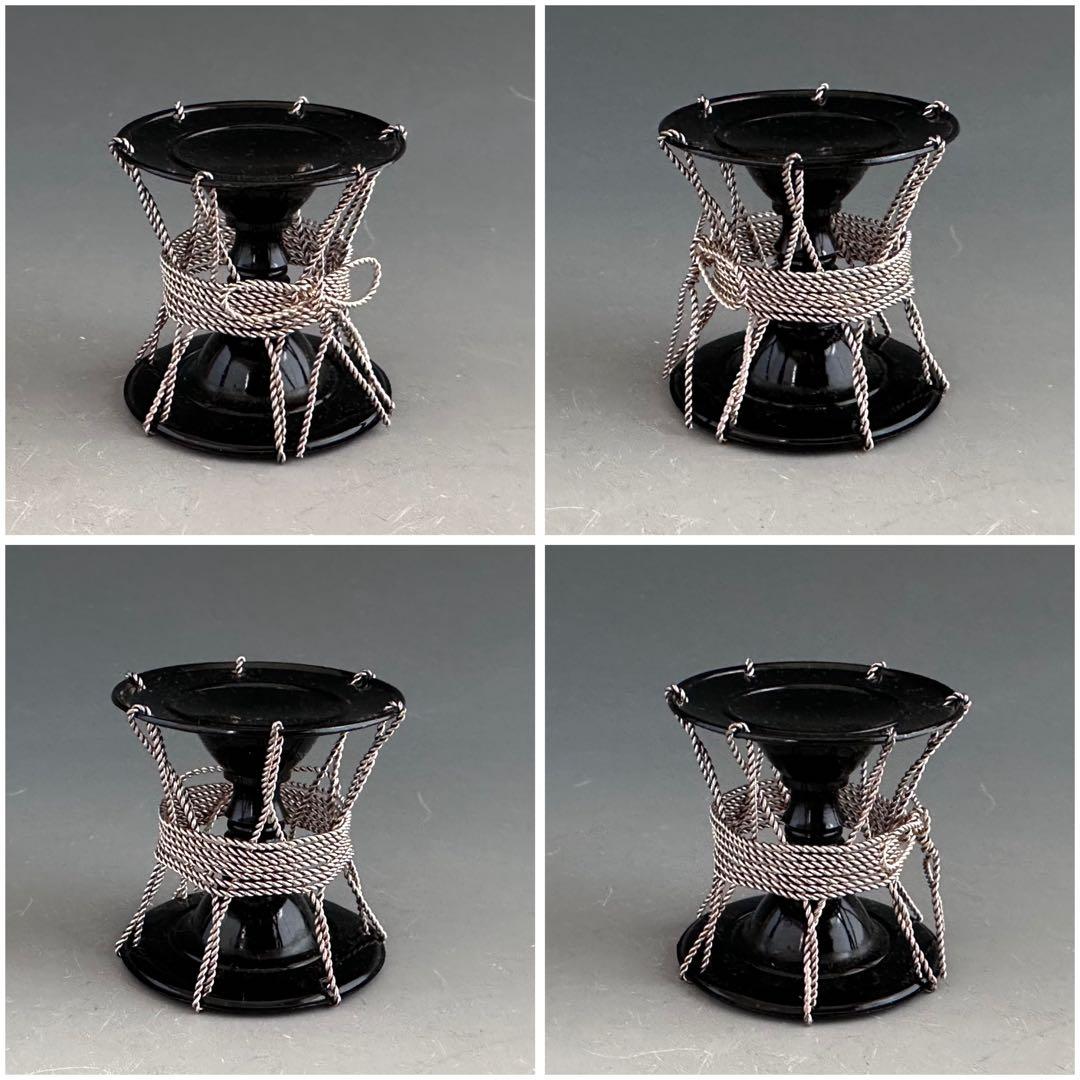 茶道具　黒漆　銀線紐　鼓　蓋置　井波慶州　共箱　金工　稽古　茶会