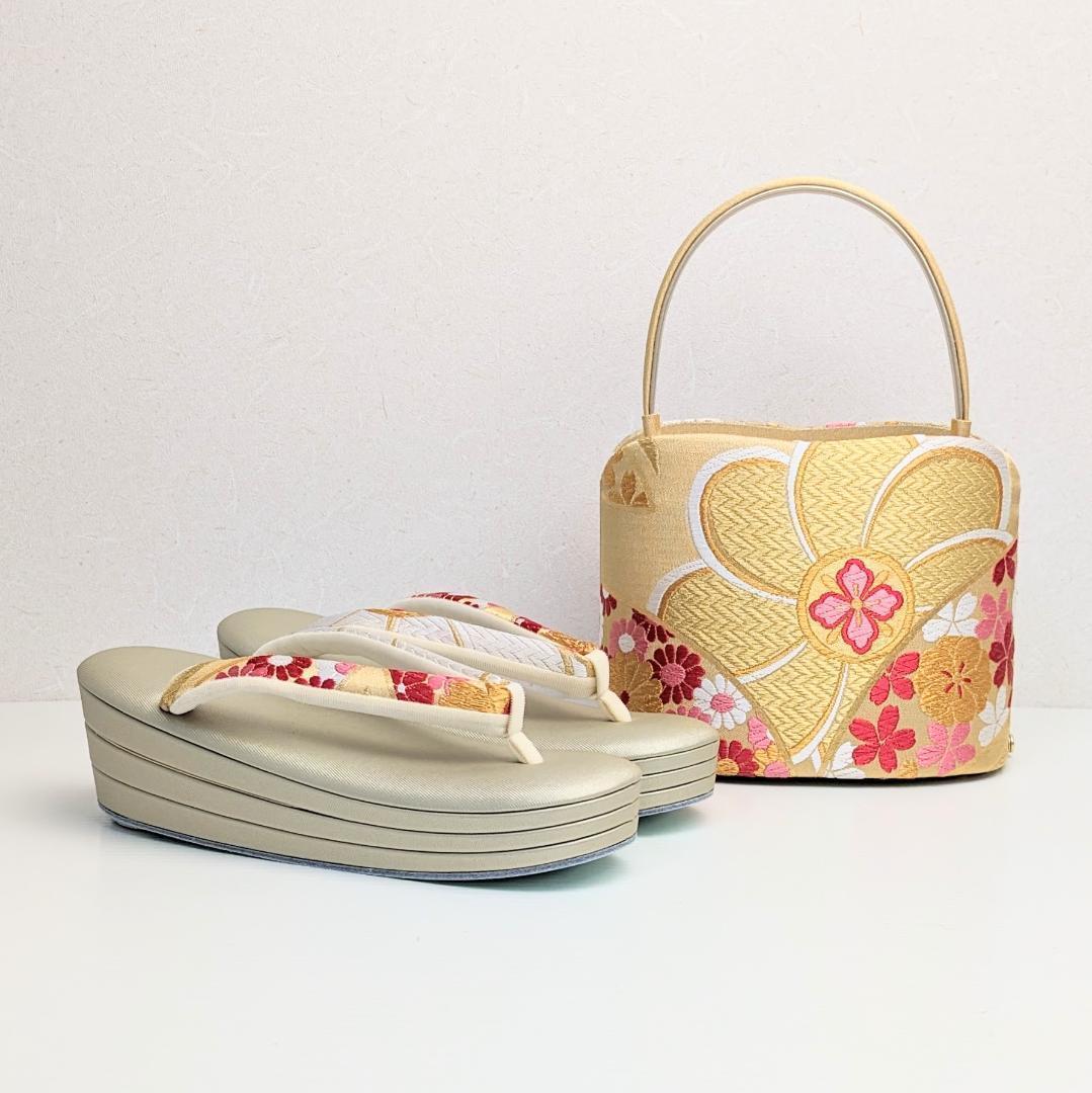 草履バッグセット 岩佐ブランド 古典 帯地 振袖用 金 フリーサイズ u84