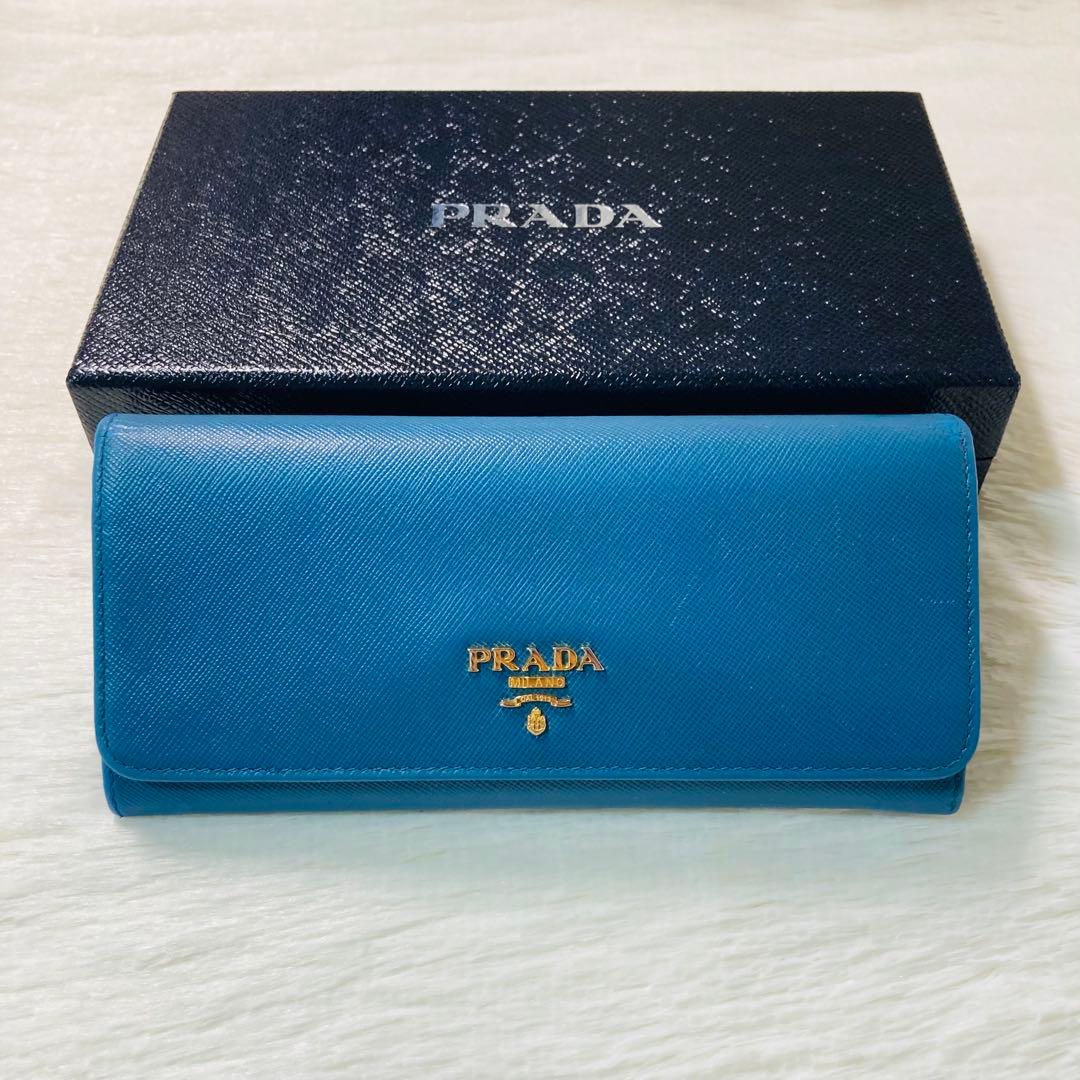 PRADA プラダ　サフィアーノ　長財布　ロングウォレット　青　箱付き　人気