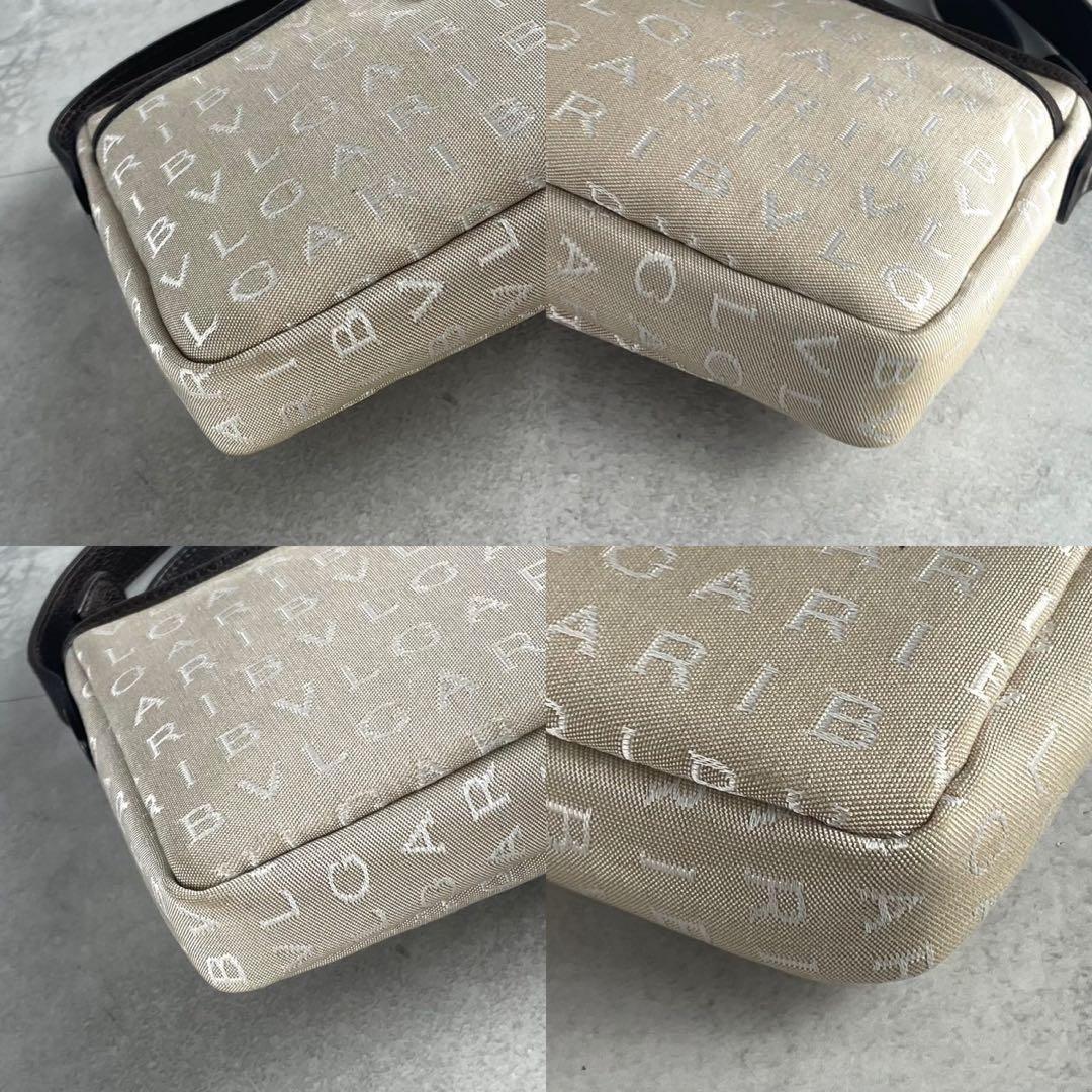 ブルガリ ハンドバッグ ロゴマニア ベージュ系xダークブラウン 27856