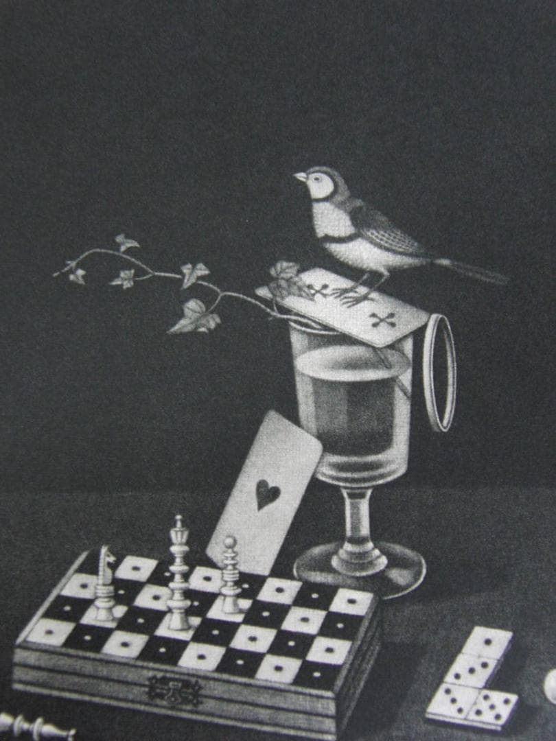 長谷川潔、飼馴らされた小鳥（西洋将棋等）、厳選、希少画集・額装画