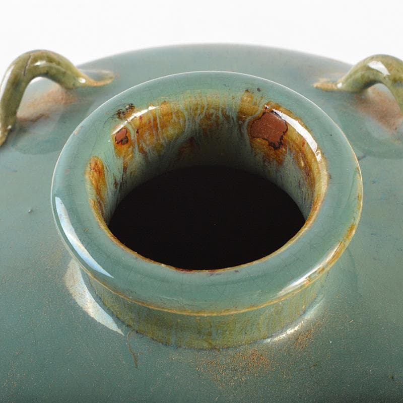 富山県古陶磁器　小杉焼　青磁　四耳壷　唐木蓋付　C　R5629