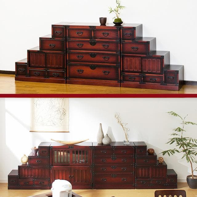 【送料無料】民芸調 引出箪笥 チェスト 和家具 タンス レトロ調 天然木