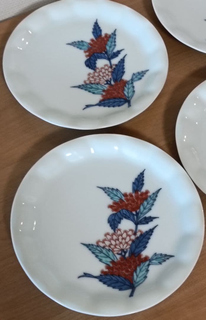 人間国宝 色鍋島 十三代今泉今右衛門作 錦藤袴絵銘々皿5枚　今泉今右衛門　銘々皿