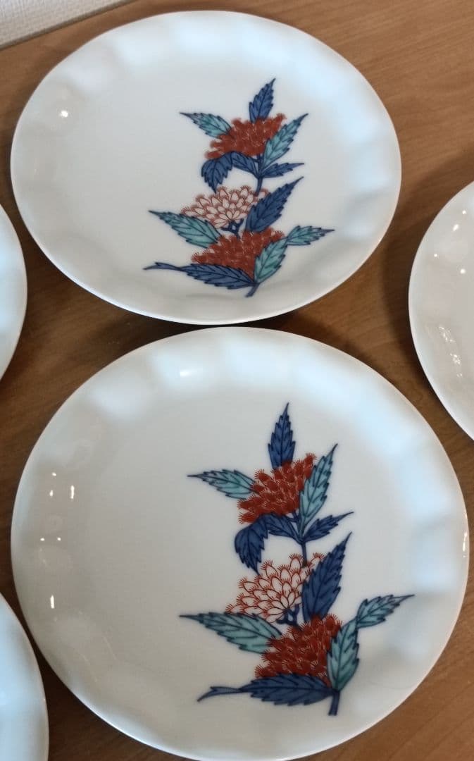 人間国宝 色鍋島 十三代今泉今右衛門作 錦藤袴絵銘々皿5枚　今泉今右衛門　銘々皿