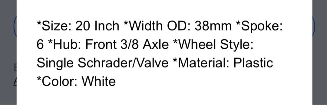 20インチ ホワイト　BMXプラスチックホイール