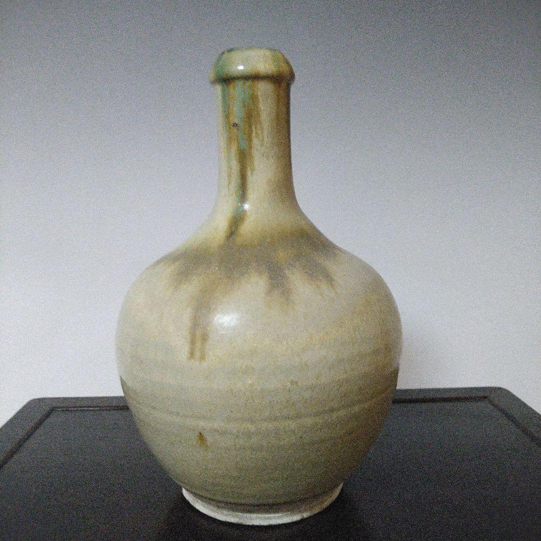 NO611 会津本郷焼　緑釉流し掛け徳利