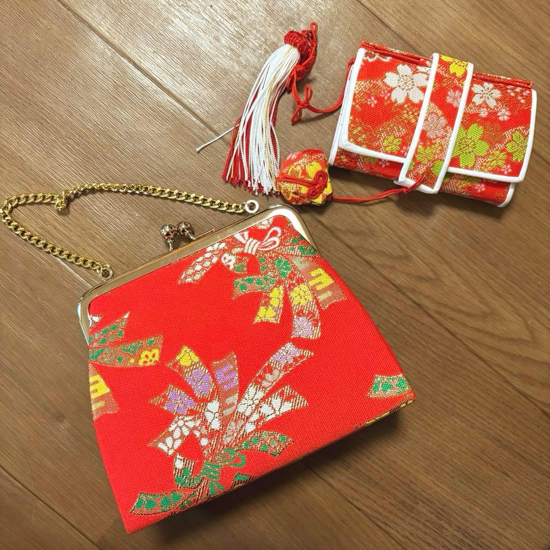 七五三 セット7歳 女の子 手毬 梅 オレンジ系 ピンク 花御所車 金プリント