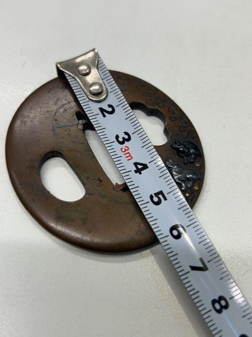 ウサギ彫刻 銅製鍔 約7.5cm