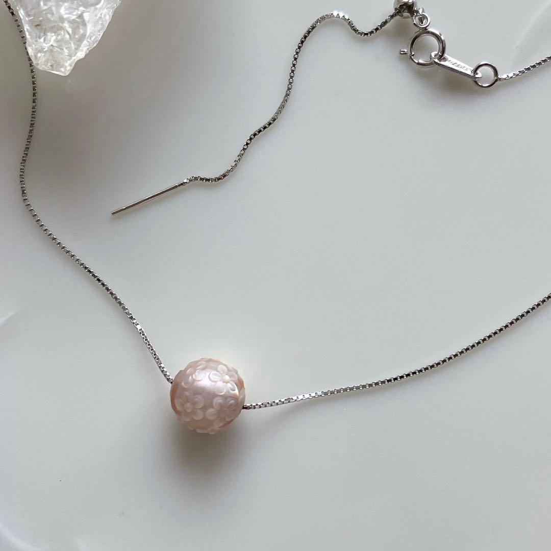 Kaya◆希少✧フラワーカービング あこや真珠ネックレス✧ピンク