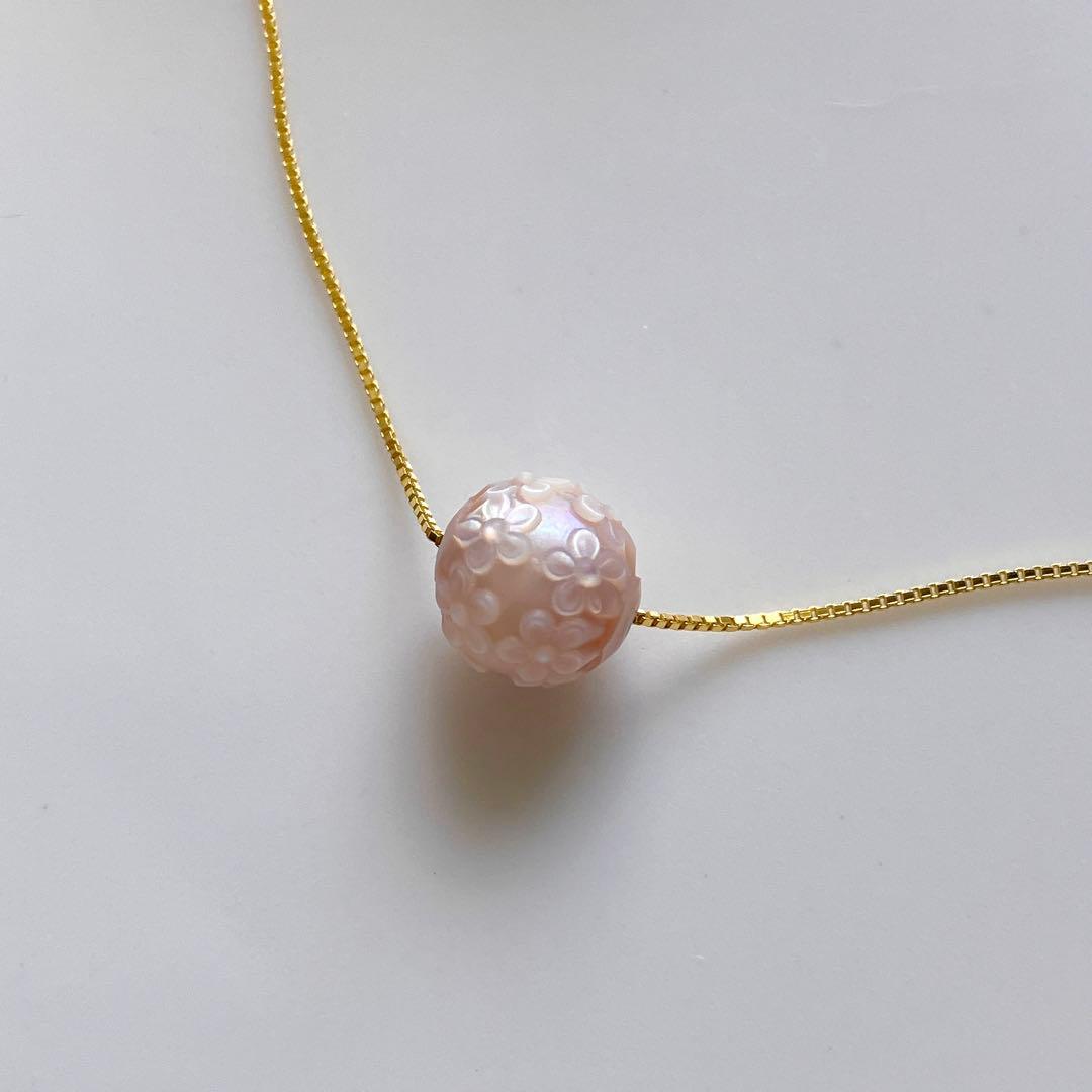 Kaya◆希少✧フラワーカービング あこや真珠ネックレス✧ピンク