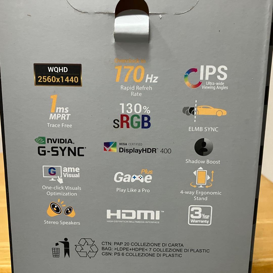 【美品】ASUS VG27AQL1A 27インチ モニター 本体