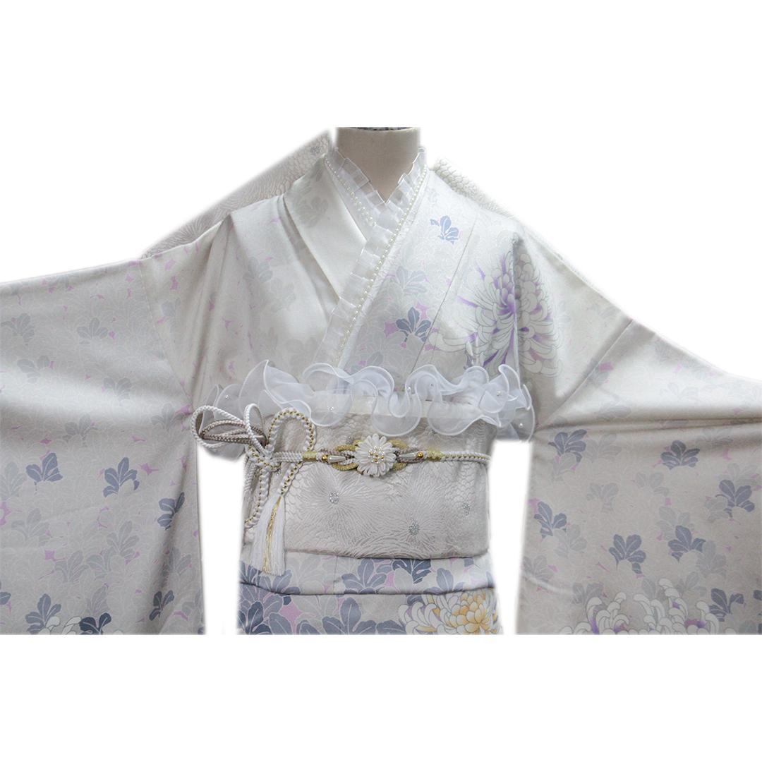 人気くすみ系■大輪の菊花・振袖6点セット丈175cm正絹トールサイズTK20