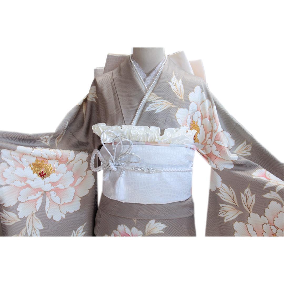 人気くすみ系■大輪の菊花・振袖6点セット丈175cm正絹トールサイズTK20