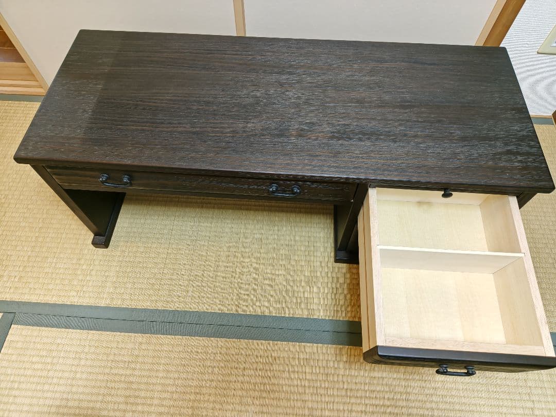 ダークブラウン 文机 3引き出し付き