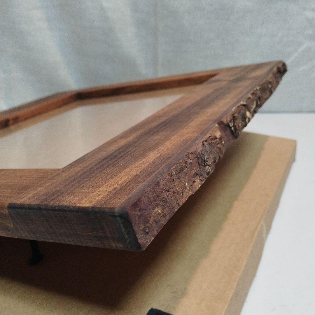自然木　皮付き切り株　使用額縁　ガラス使用　昭和製造　未使用　書道　写真　版画