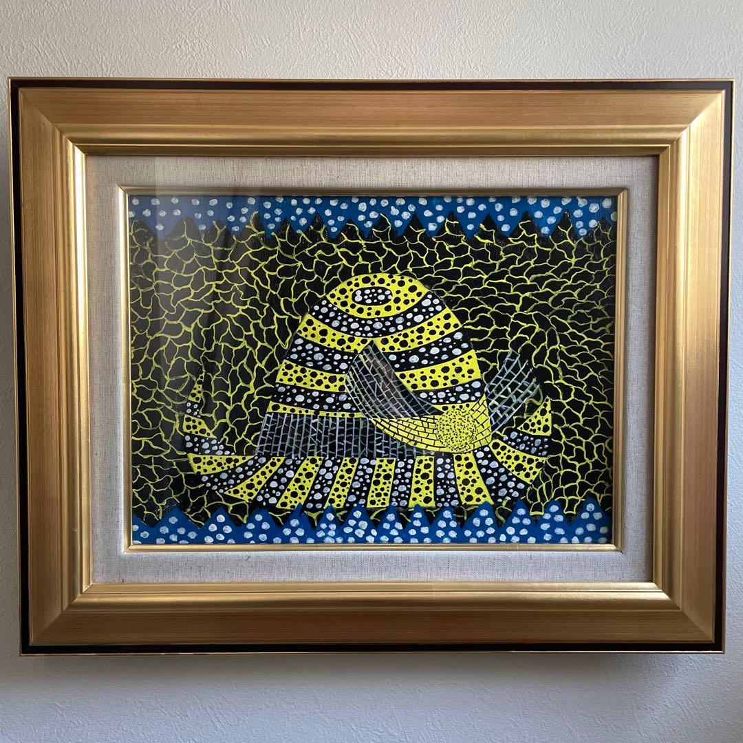 B*B様 草間彌生【帽子】肉筆/表裏サイン有り/油彩/アクリル/絵画/額縁