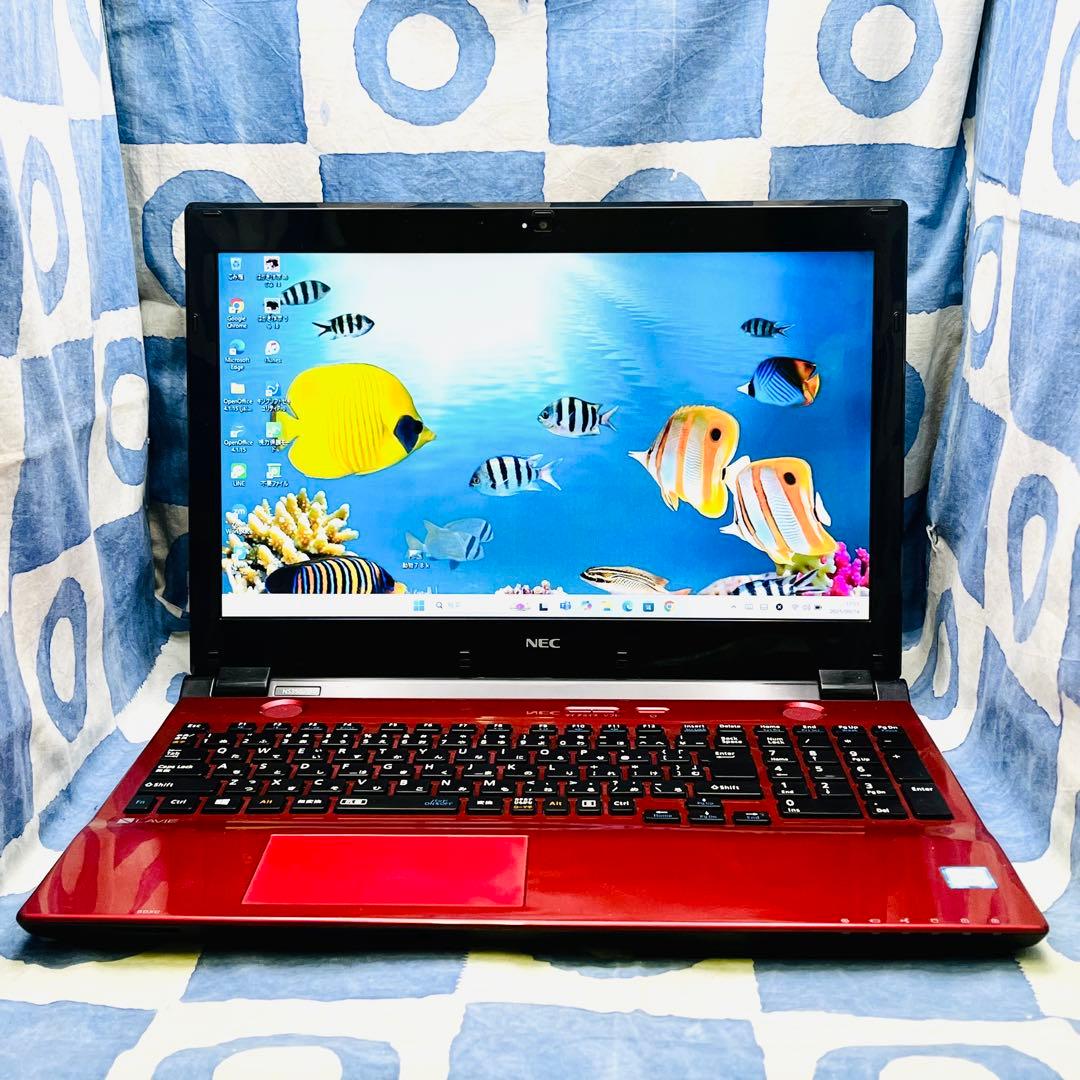 サクサク快適SSD☆大人気赤ノートパソコン♪カメラ&ブルーレイ搭載！Win11