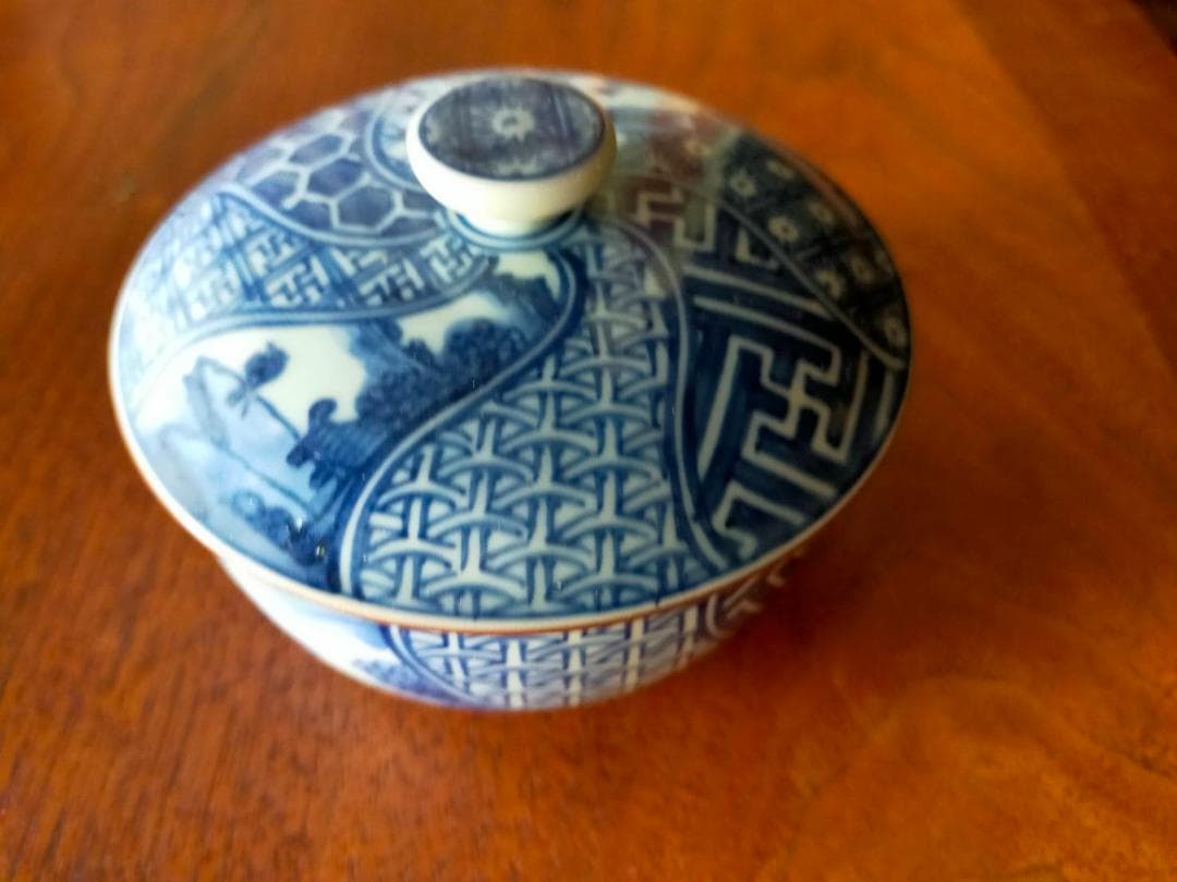 清水焼 繁友孝峰 祥瑞花鳥蓋付汲出碗 2客+蓋無し1客 ￥9000 　箱なし