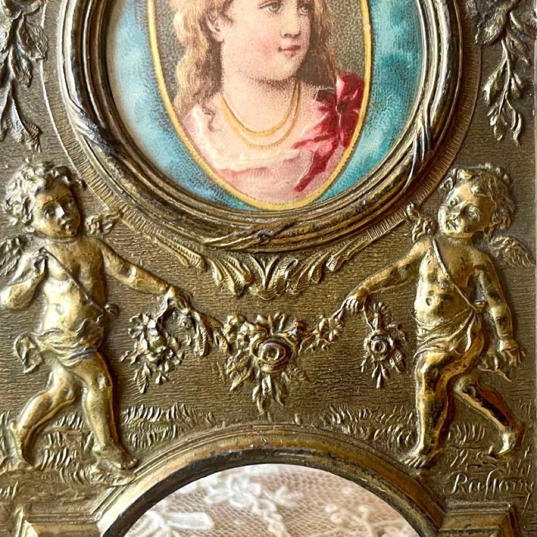 天使と花ガーランドのフレーム大小2個セット　フォト写真立て　フランスアンティーク