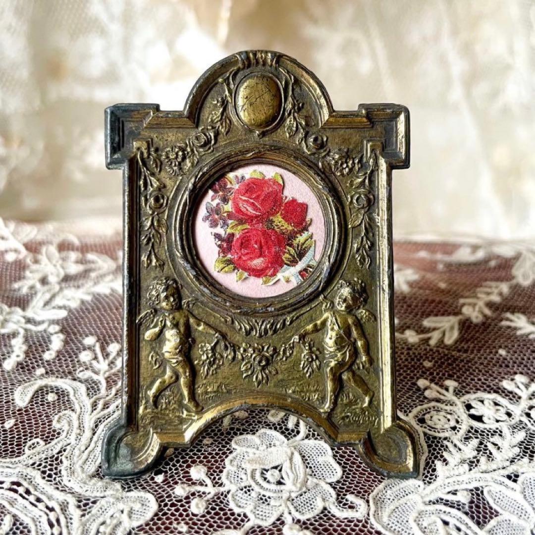天使と花ガーランドのフレーム大小2個セット　フォト写真立て　フランスアンティーク