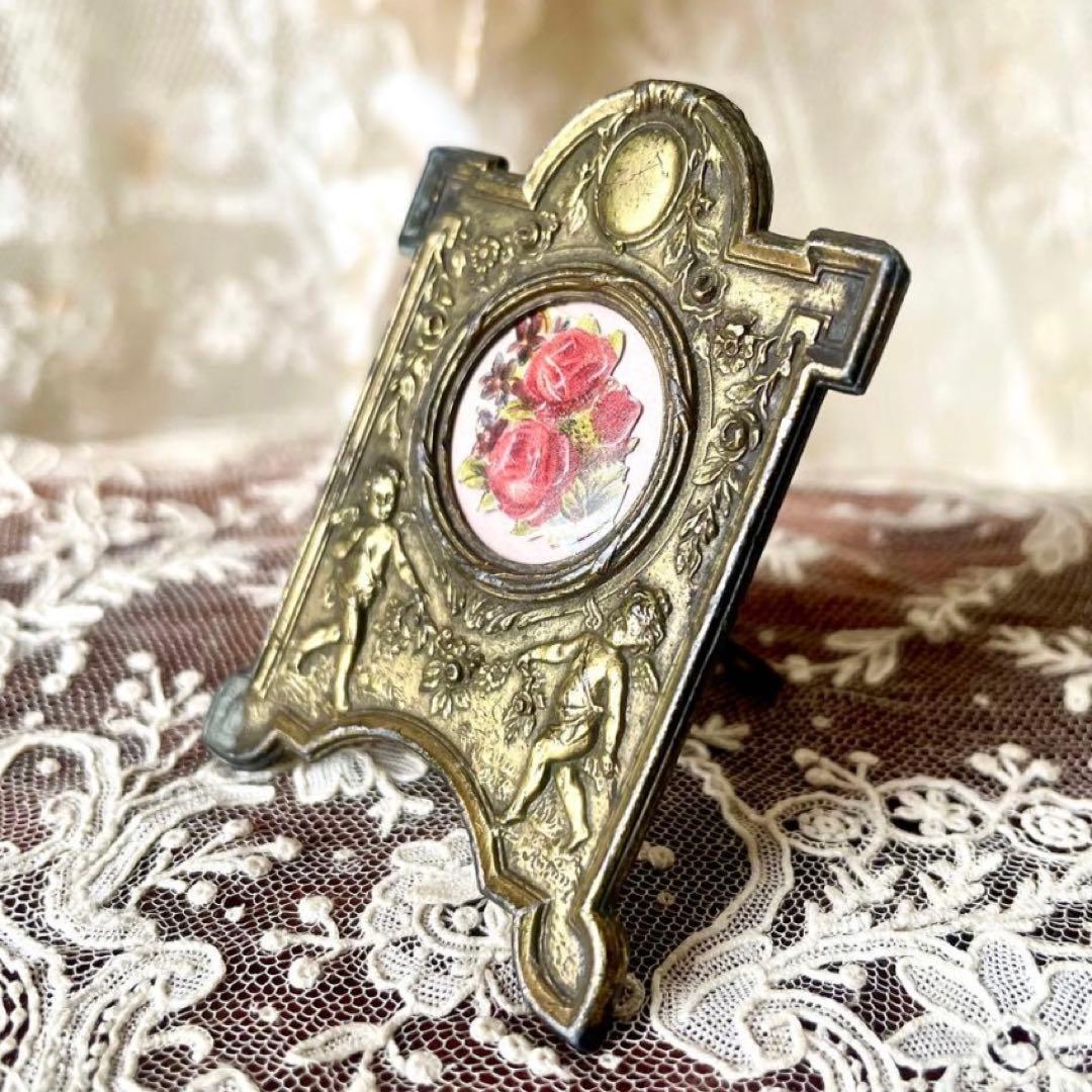 天使と花ガーランドのフレーム大小2個セット　フォト写真立て　フランスアンティーク