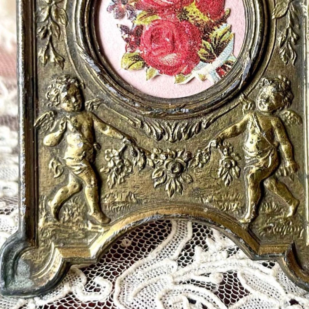 天使と花ガーランドのフレーム大小2個セット　フォト写真立て　フランスアンティーク